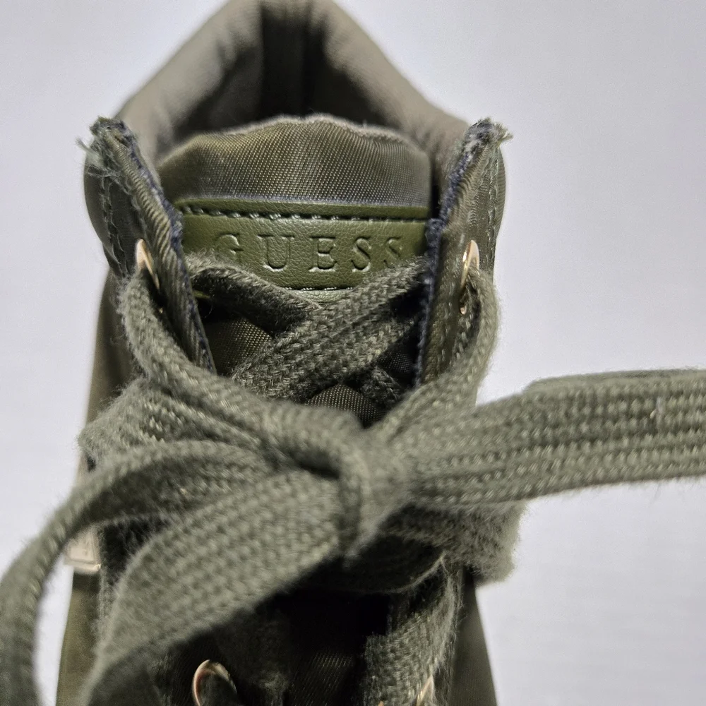 Guess High Top Wedge Sneaker, Lace Up Olive Green, 9